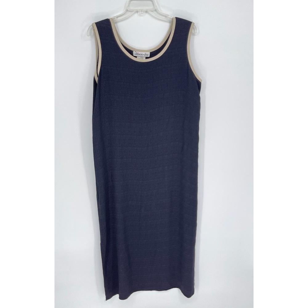 Allison-che Vintage Women's Navy Contrast Trim Sleeveless Shift Midi Dress Sz 12